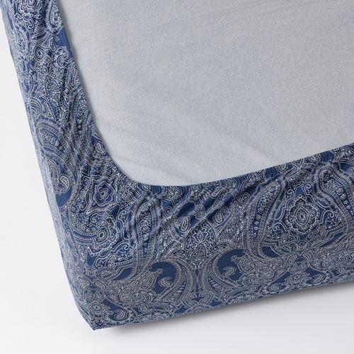 IKEA - JATTEVALLMO, fitted sheet, dark blue-white, 180x200 cm