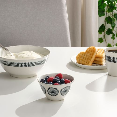 IKEA - FRIKOSTIG, ceramic bowl, white/grey, 11 cm