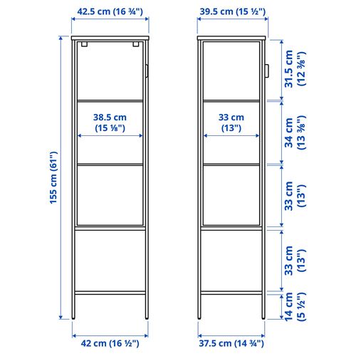 IKEA - RUDSTA, cam vitrin, antrasit, 42x37x155 cm