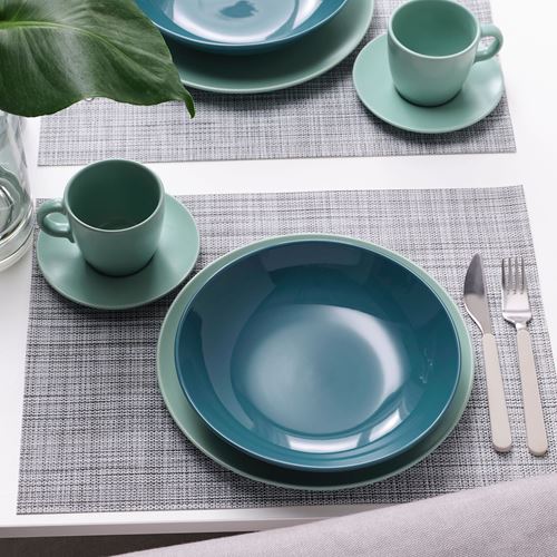 IKEA - FARGKLAR, deep plate set, polished dark turquoise, 23 cm