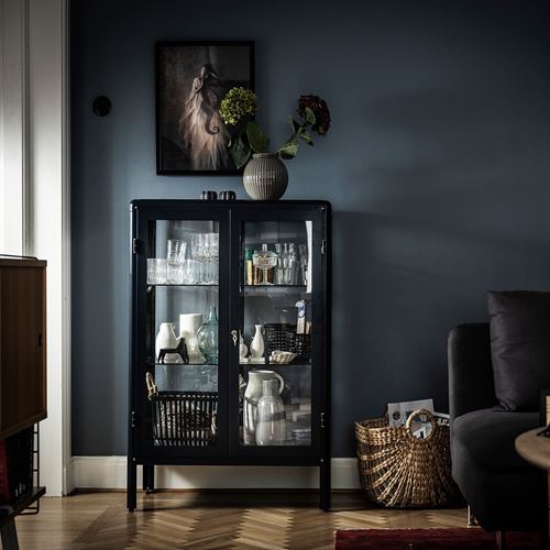 IKEA - FABRIKÖR, glass-door cabinet, blue, 81x113 cm