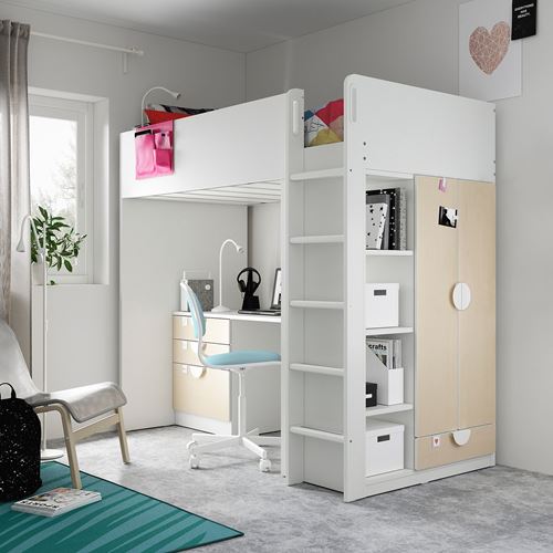 IKEA - SMASTAD, bunk bed, white/birch, 90x200 cm