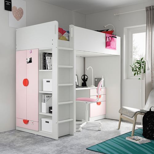 IKEA - SMASTAD, bunk bed, white/pale pink, 90x200 cm