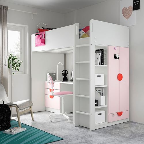 IKEA - SMASTAD, bunk bed, white/pale pink, 90x200 cm