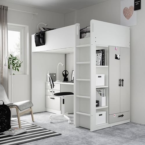 IKEA - SMASTAD, bunk bed, white/grey, 90x200 cm