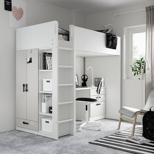 IKEA - SMASTAD, bunk bed, white/grey, 90x200 cm