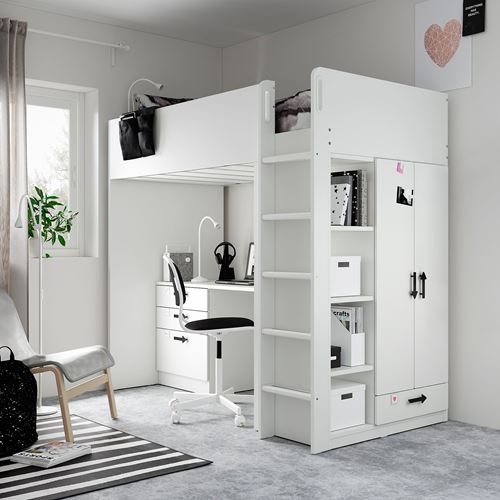 IKEA - SMASTAD, bunk bed, white/green, 90x200 cm