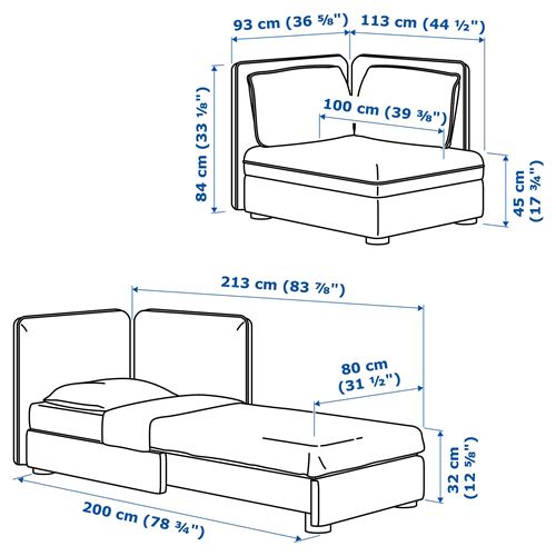 IKEA - VALLENTUNA, seating unit with bed, hillared dark grey