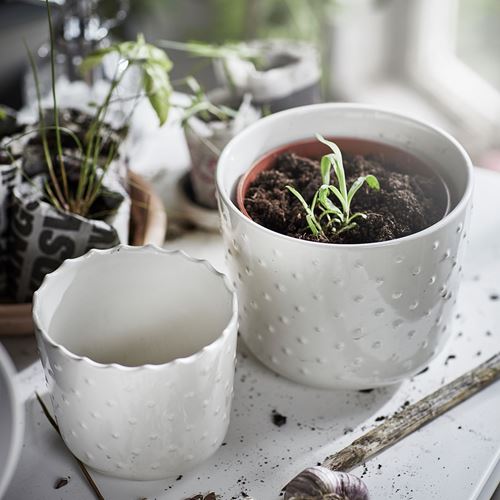 IKEA - SESAMFRÖN, stoneware plant pot, off white, 12 cm