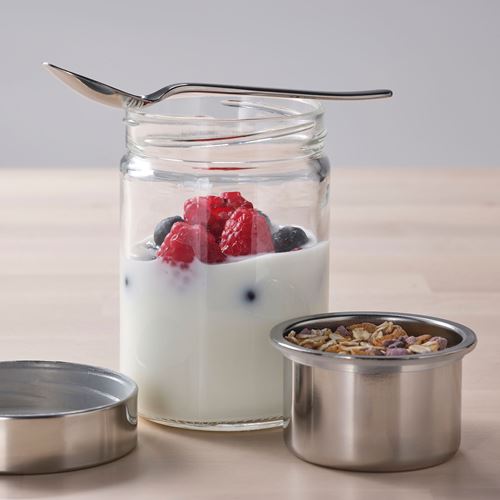 IKEA - DAGKLAR, yogurt jar, glass/stainless steel, 0,4 l