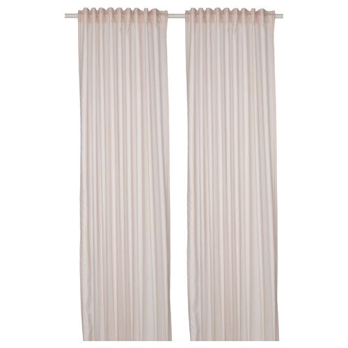 IKEA - BYMOTT, background curtain, 1 pair, white/beige striped, 120x300 cm