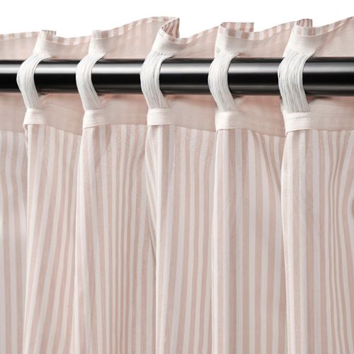 IKEA - BYMOTT, background curtain, 1 pair, white/beige striped, 120x300 cm