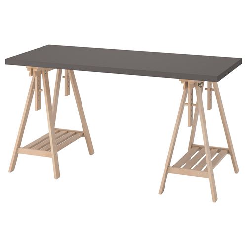 IKEA - LAGKAPTEN/MITTBACK, desk, dark grey-birch, 140x60 cm