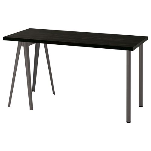 IKEA - LAGKAPTEN/NARSPEL, desk, black-brown/dark grey, 140x60 cm