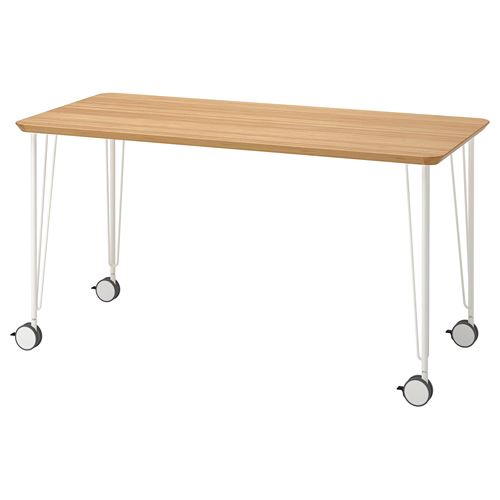 IKEA - ANFALLARE/KRILLE, desk, bamboo/white, 140x65 cm