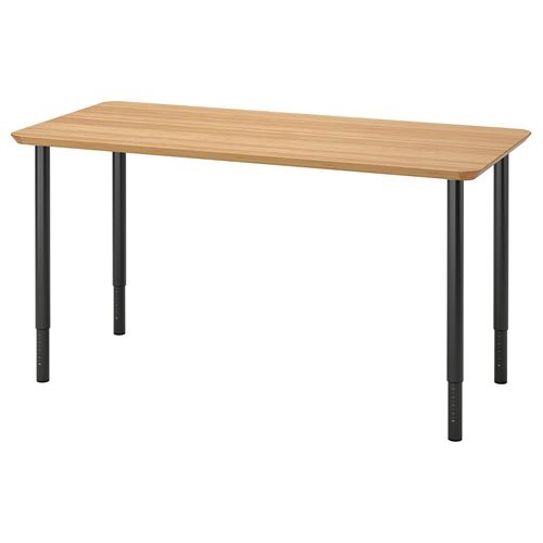 IKEA - ANFALLARE/OLOV, desk, bamboo/black, 140x65 cm