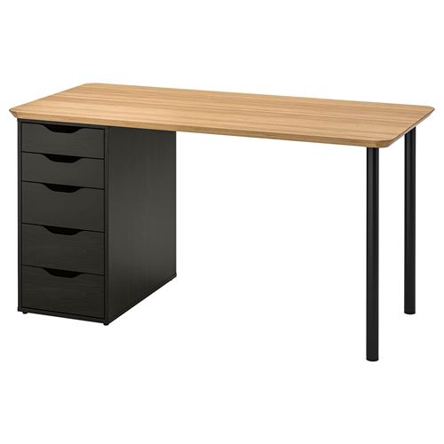 IKEA - ALEX, desk, bamboo-black brown, 140x65 cm