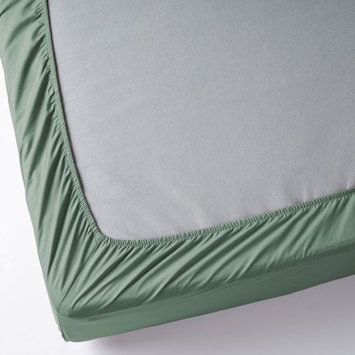 ULLVIDE, fitted sheet, grey-green, 160x200 cm
