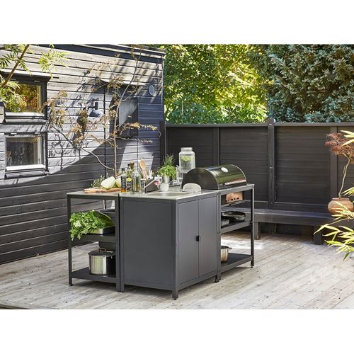 IKEA - GRILLSKAR, kitchen sink unit and charcoal barbecue, stainless steel/black, 344x61 cm