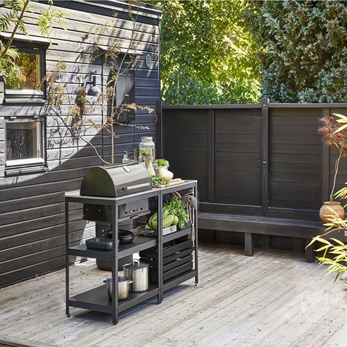 IKEA - GRILLSKAR, charcoal barbecue, stainless steel/black, 172x61 cm