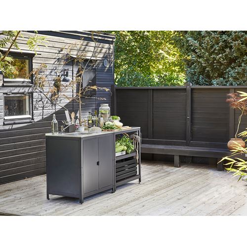 IKEA - GRILLSKAR, dış mekan lavabo dolabı, paslanmaz çelik-siyah, 172x61 cm