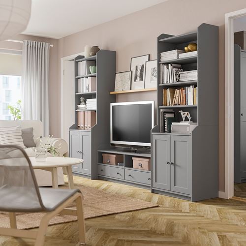 IKEA - HAUGA, tv storage unit, grey, 277x46x199 cm