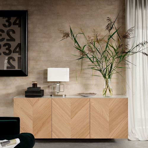 IKEA - BESTA, wall cabinet, white/oak veneer, 180x42x64 cm