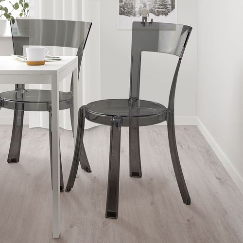 IKEA - STEIN, plastic chair, transparent grey