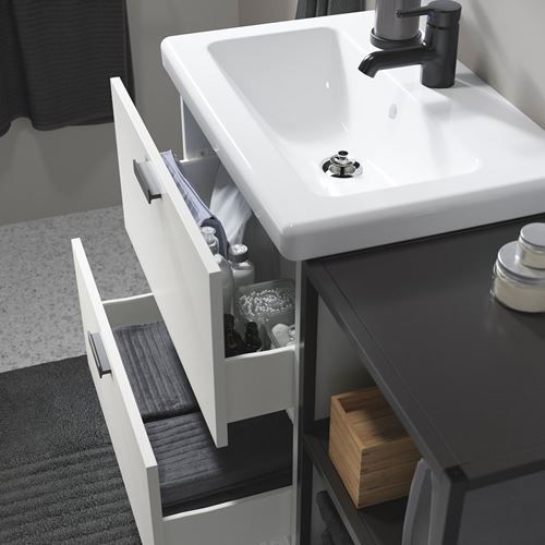 IKEA - ENHET/TVALLEN, banyo mobilyası seti, beyaz-antrasit, 102x43x65 cm