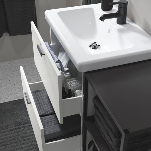 IKEA - ENHET/TVALLEN, bathroom furniture set, white/anthracite, 102x43x65 cm