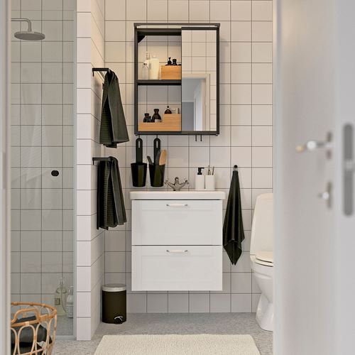 IKEA - ENHET/TVALLEN, banyo mobilyası seti, beyaz-antrasit, 64x43x65 cm