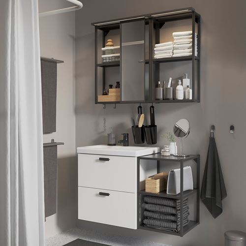 IKEA - ENHET/TVALLEN, banyo mobilyası seti, beyaz-antrasit, 102x43x65 cm