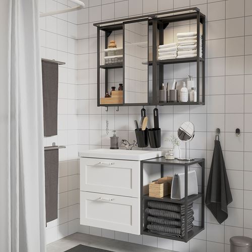 IKEA - ENHET/TVALLEN, banyo mobilyası seti, beyaz-antrasit, 102x43x65 cm