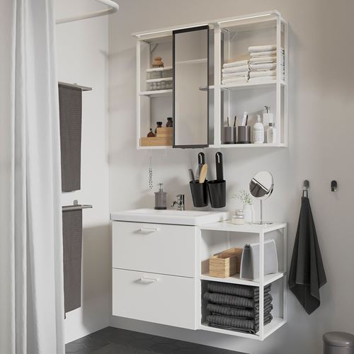 IKEA - ENHET/TVALLEN, banyo mobilyası seti, beyaz, 102x43x65 cm