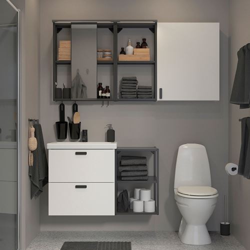 IKEA - ENHET/TVALLEN, banyo mobilyası seti, beyaz-antrasit, 102x43x65 cm