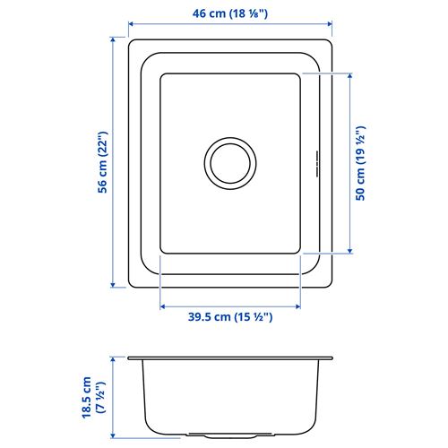 IKEA - HILLESJÖN/LILLVIKEN, single-bowl insert sink, stainless steel, 56x46 cm