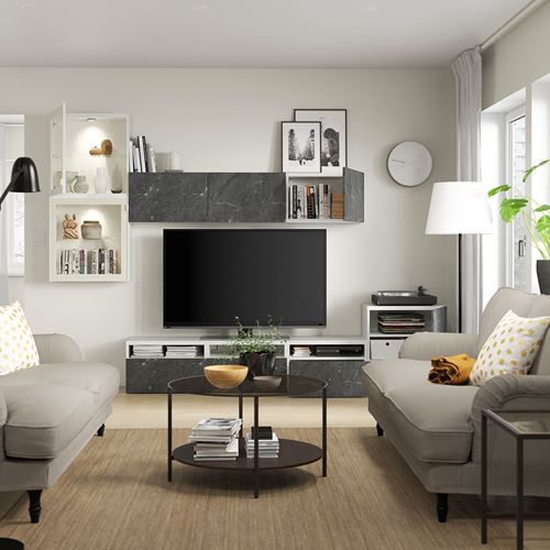 IKEA - BESTA, tv ünitesi, beyaz-siyah, 300x42x211 cm