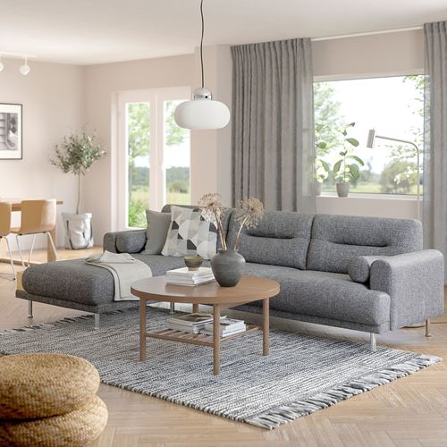 IKEA - LANGARYD, 2-seat sofa and chaise longue, lejde grey/black