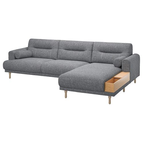 IKEA - LANGARYD, 2-seat sofa and chaise longue, lejde grey/black