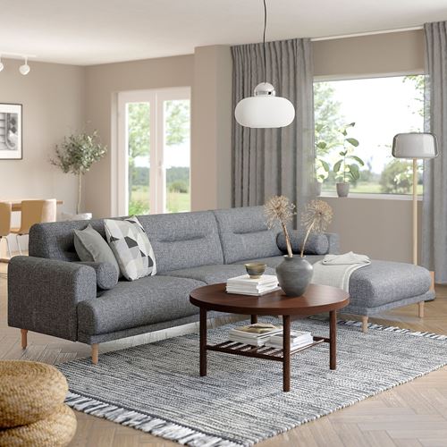 IKEA - LANGARYD, 2-seat sofa and chaise longue, lejde grey/black