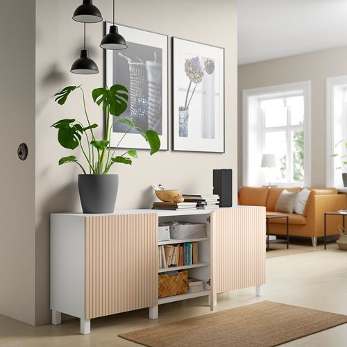 IKEA - BESTA, storage combination, white/birch veneer, 180x42x74 cm