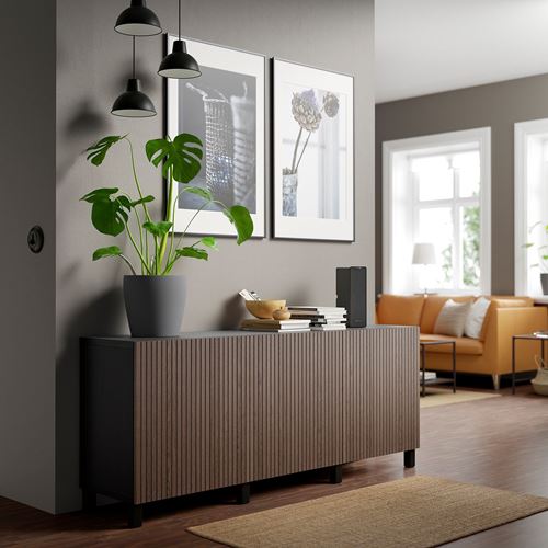 IKEA - BESTA, storage combination, black-brown/brown oak veneer, 180x42x74 cm