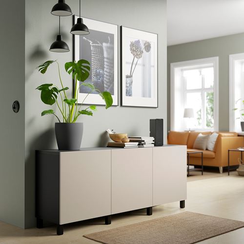 IKEA - BESTA, storage combination, black-brown/light grey/beige, 180x42x74 cm