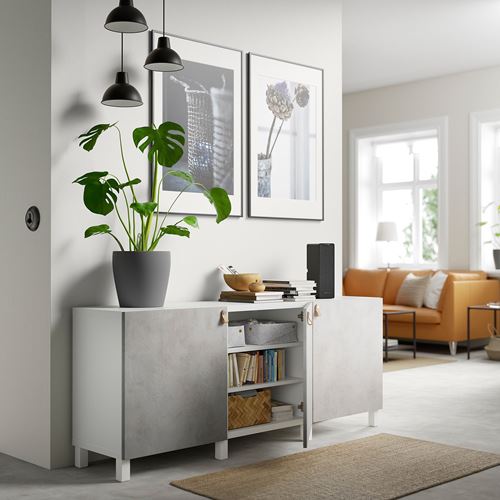 IKEA - BESTA, storage combination, white-light grey concrete effect, 180x42x74 cm