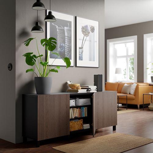 IKEA - BESTA, storage combination, black-brown/brown oak veneer, 180x42x74 cm