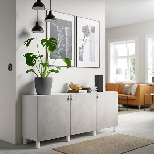 IKEA - BESTA, storage combination, white-light grey concrete effect, 180x42x74 cm