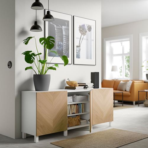 IKEA - BESTA, storage combination, white/oak veneer, 180x42x74 cm