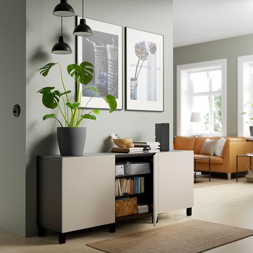 IKEA - BESTA, storage combination, black-brown/light grey/beige, 180x42x74 cm