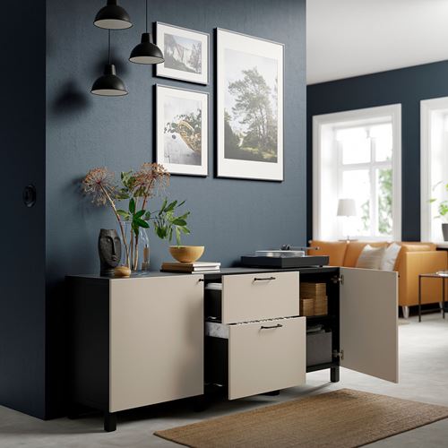 IKEA - BESTA, storage combination, black-brown/light grey/beige, 180x42x74 cm