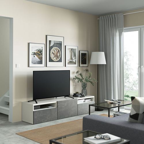 IKEA - BESTA, tv bench, white/dark grey, 180x42x39 cm